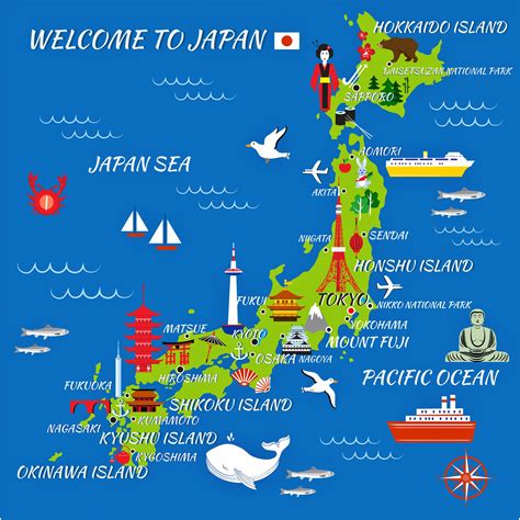 japan map with cities and attractions